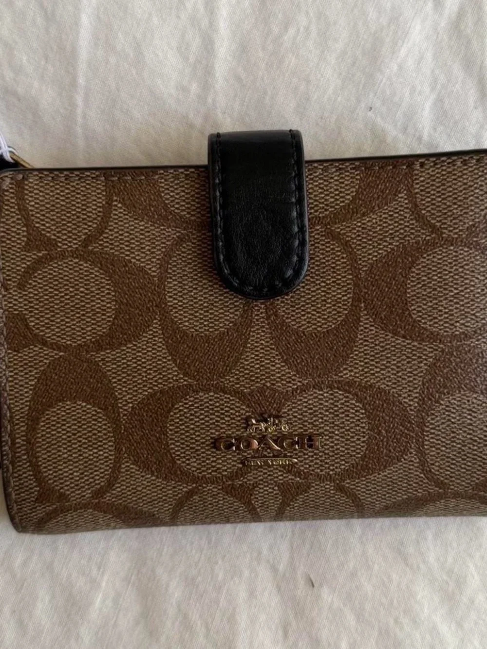 Vintage Coach Brown Signature Canvas Wallet with Black Tab